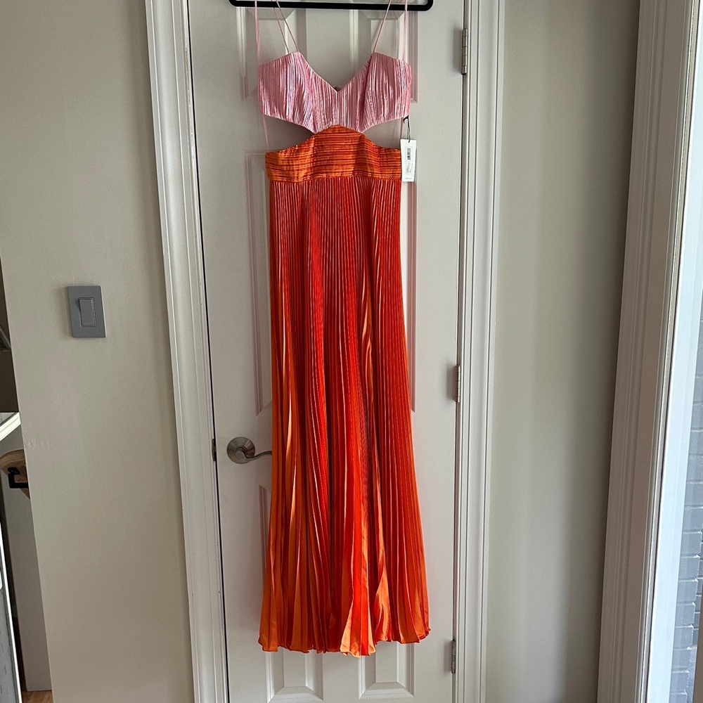 AMUR Pink and Orange Pleated Maxi Dress New with Tags